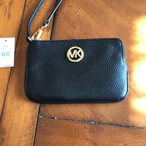 Mk Black leather wristlet